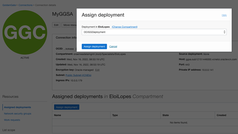 Assign GGSA Connection to OCI GoldenGate Deployment