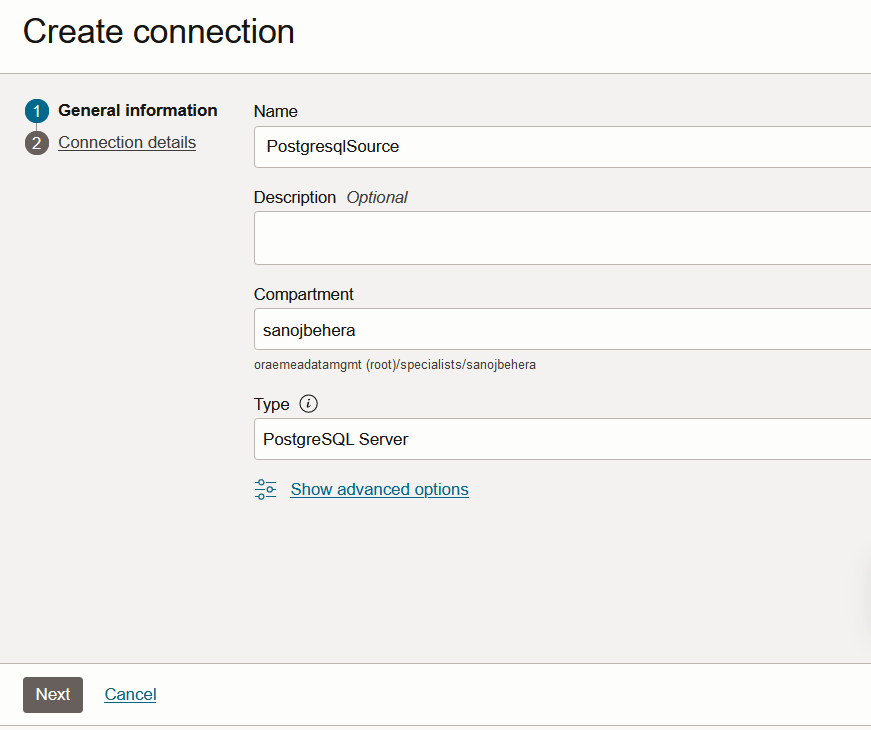 Source Connection in OCI GoldenGate