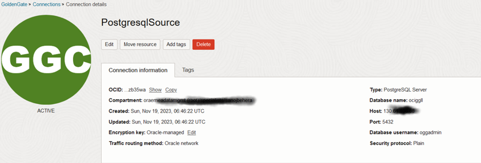 Source DB Connection in OCI GoldenGate - Active connection