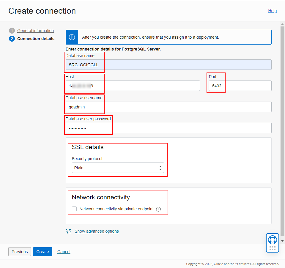 Create PostgreSQL Connection details