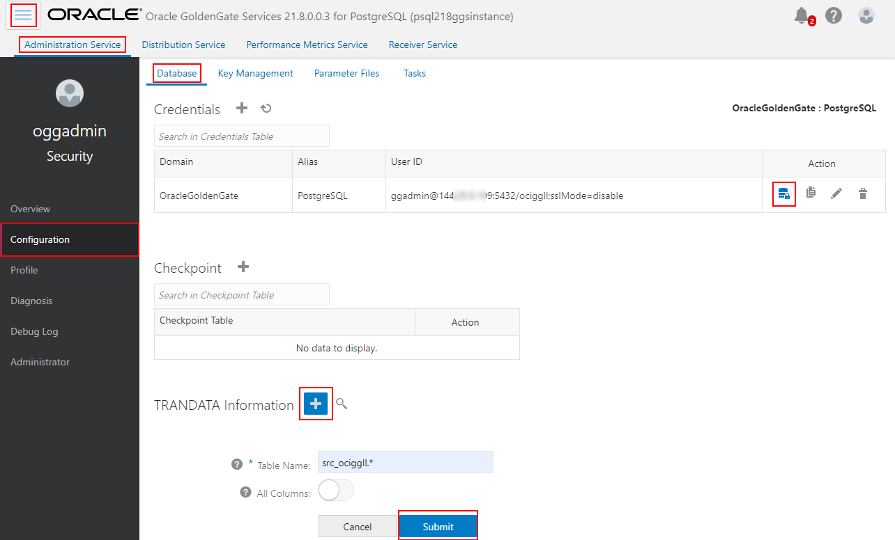 Review PostgreSQL credential