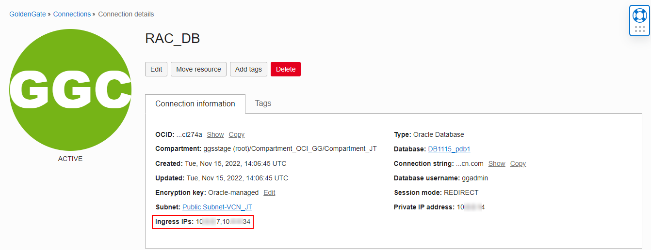 Connection Details Page