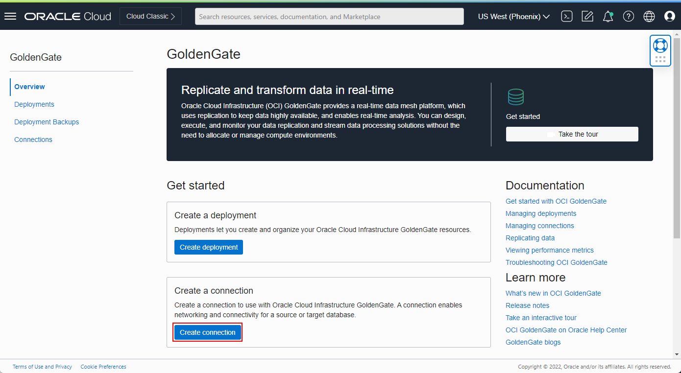 Create Connection in OCI Console