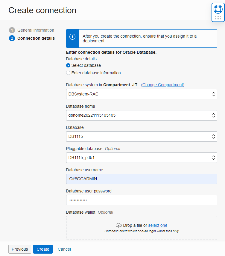 RAC Connection Creation using Select Database