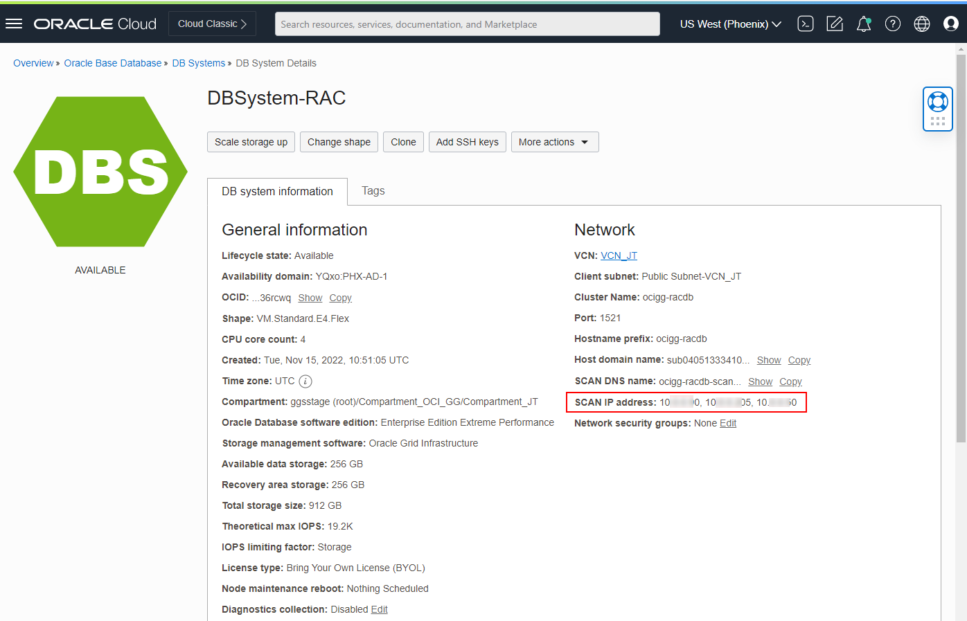 DB Systems Details page