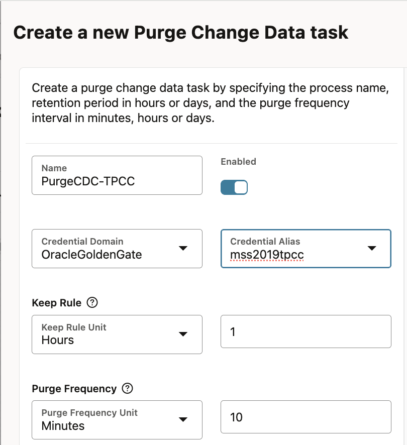 Create purge CDC task