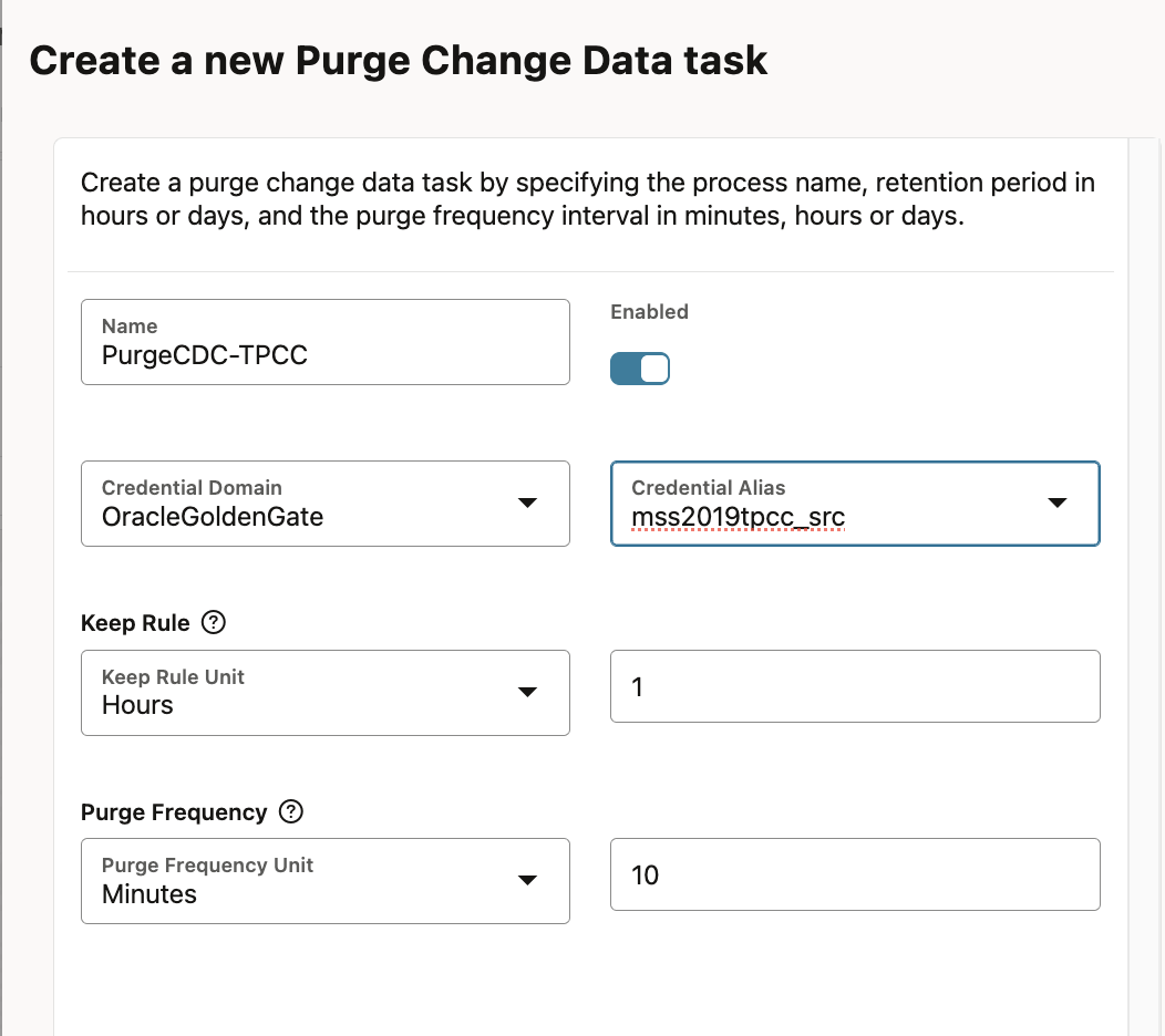 Create purge change data task