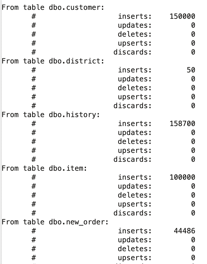 Initial Load Extract table statistics