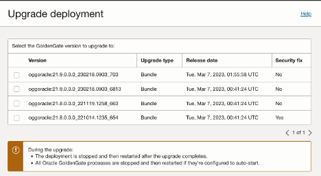 OCI GG Upgrade Version