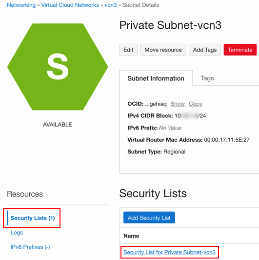 Security List for VCN3