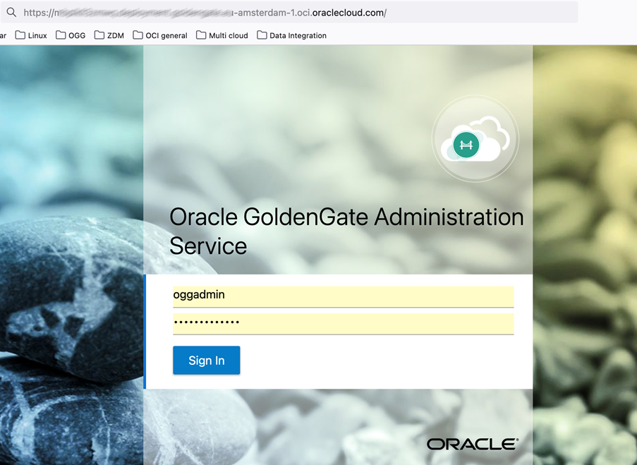 GoldenGate Console Login Screen