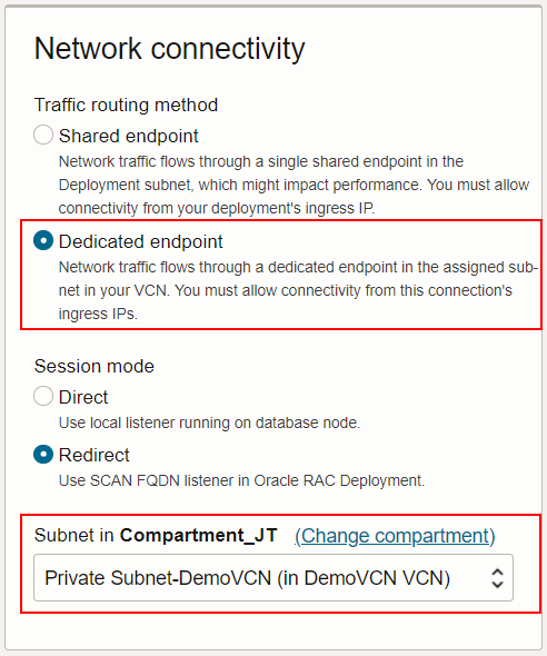 Private Endpoint settings in Database Registrations 