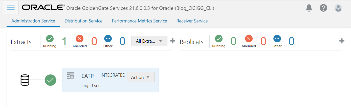Extract in OCI GoldenGate Console