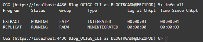 Extract and Replicat Status in Admin Client