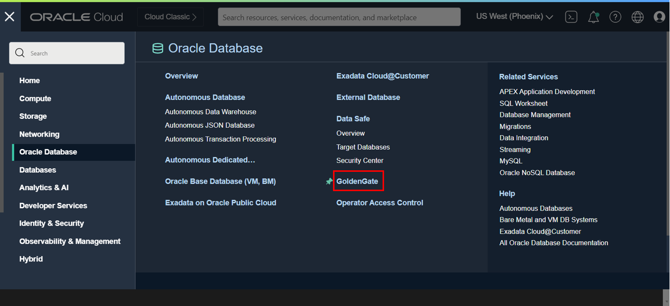 Launching GoldenGate in OCI Console