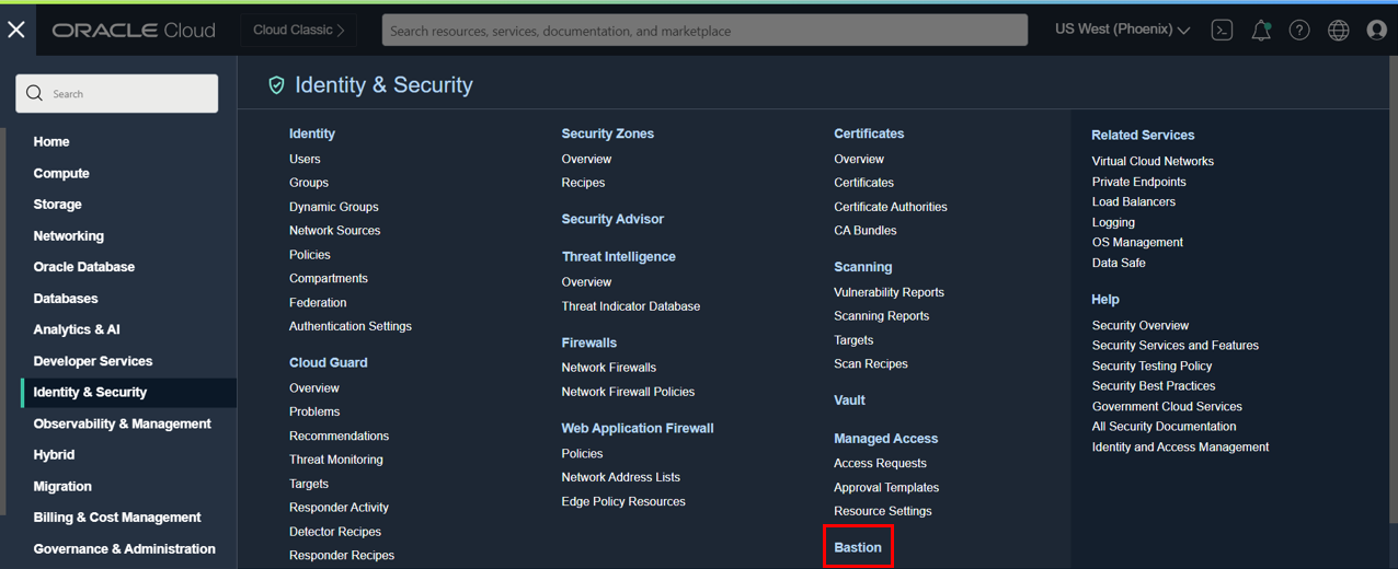 Launching OCI Bastion service