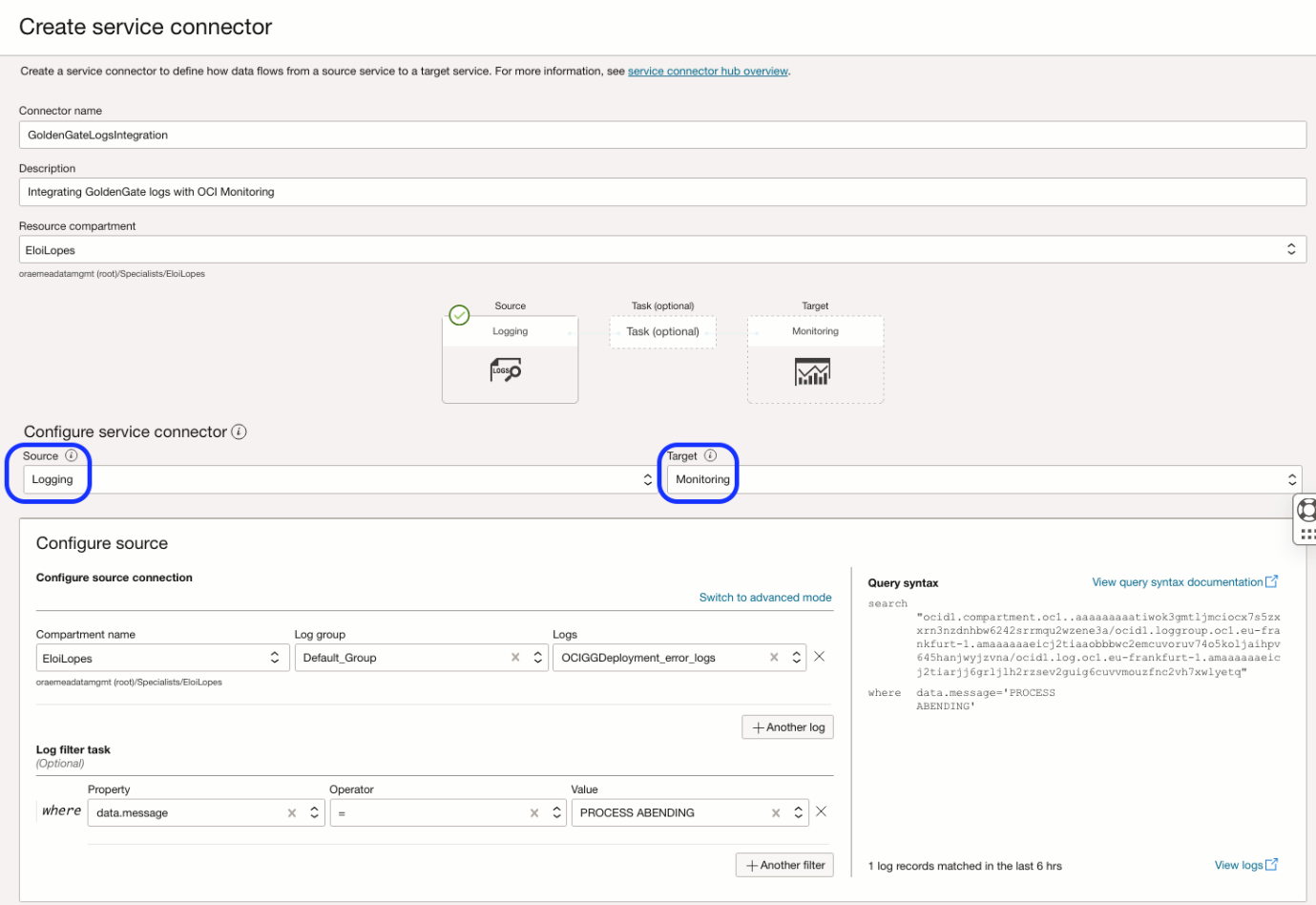 Create service connector screens