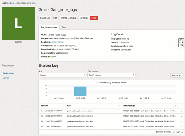 Error logs in OCI Logging