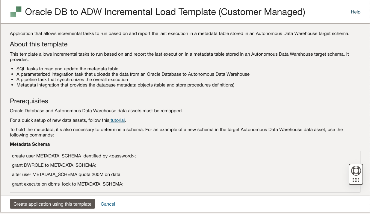 Oracle DB to ADW Incremental Load Template preview