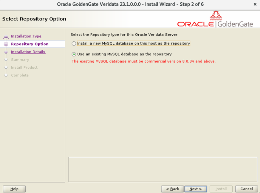 Figure 2 : Select Existing MySQL Repository