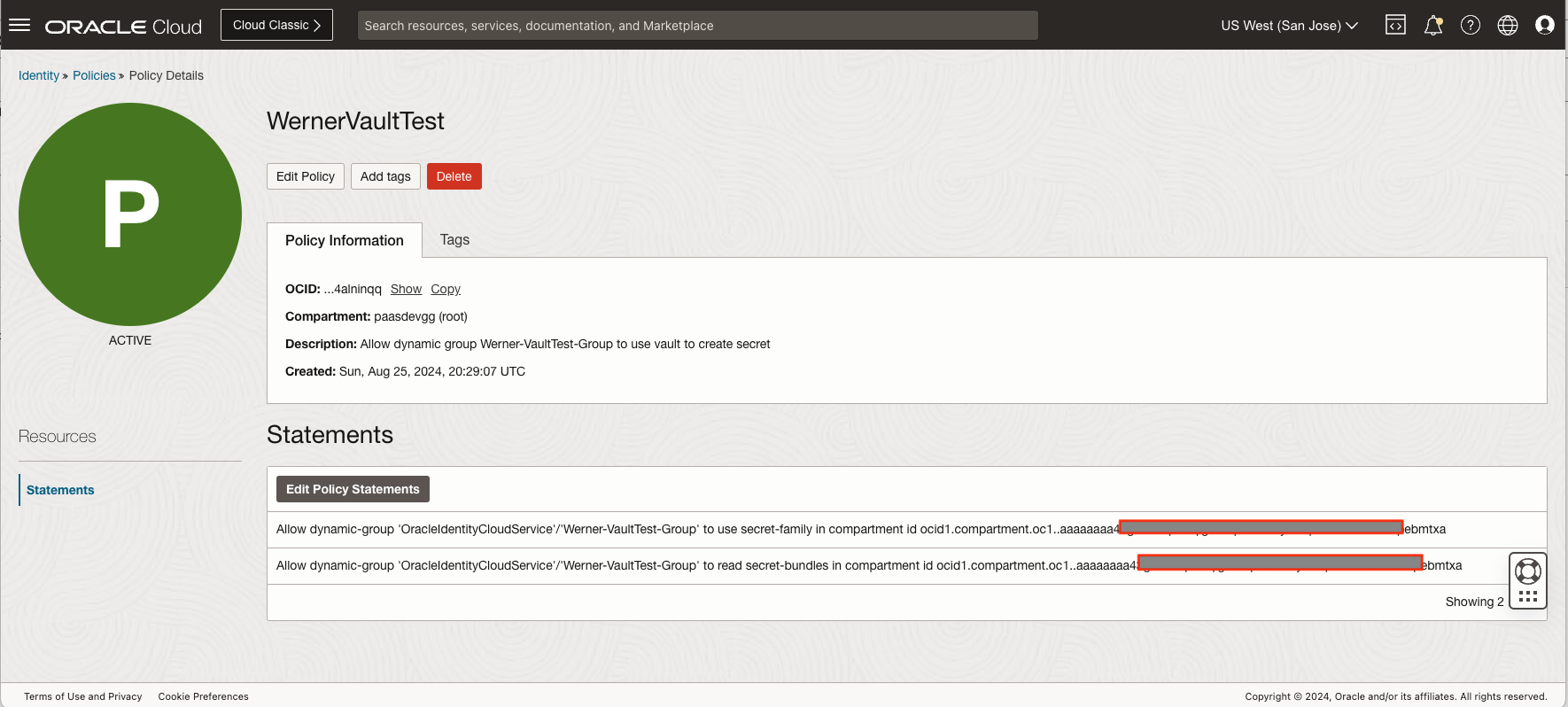 Policy to use Secret
