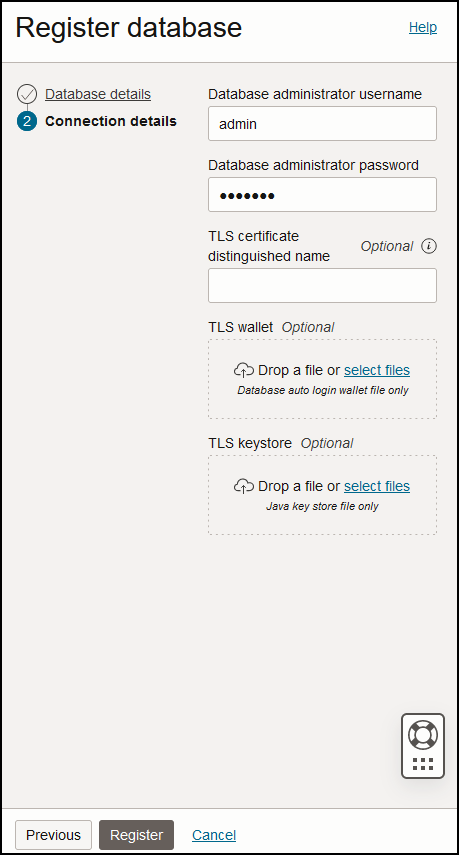 Register database enter admin user