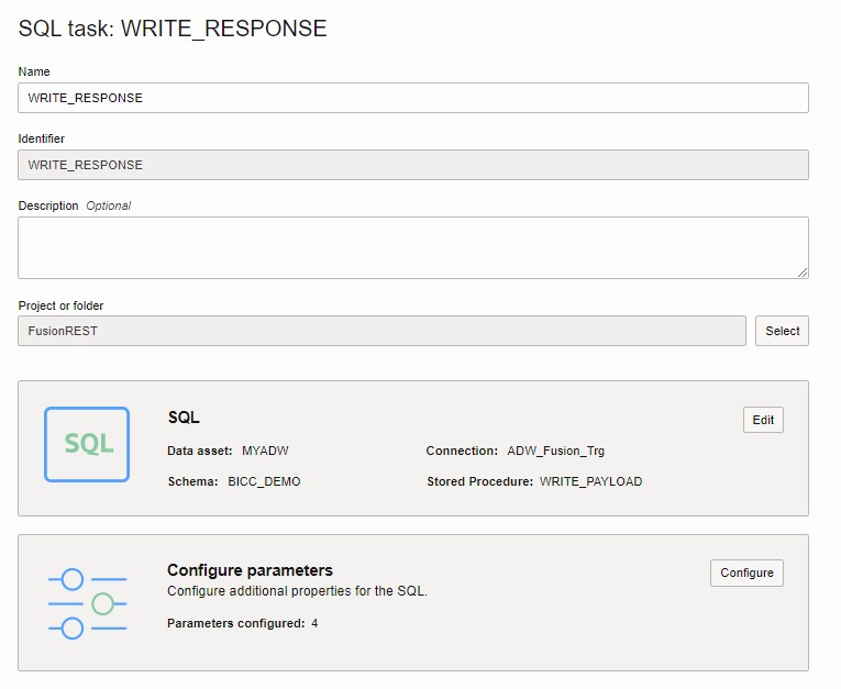 SQL Task to call Write_Response stored procedure