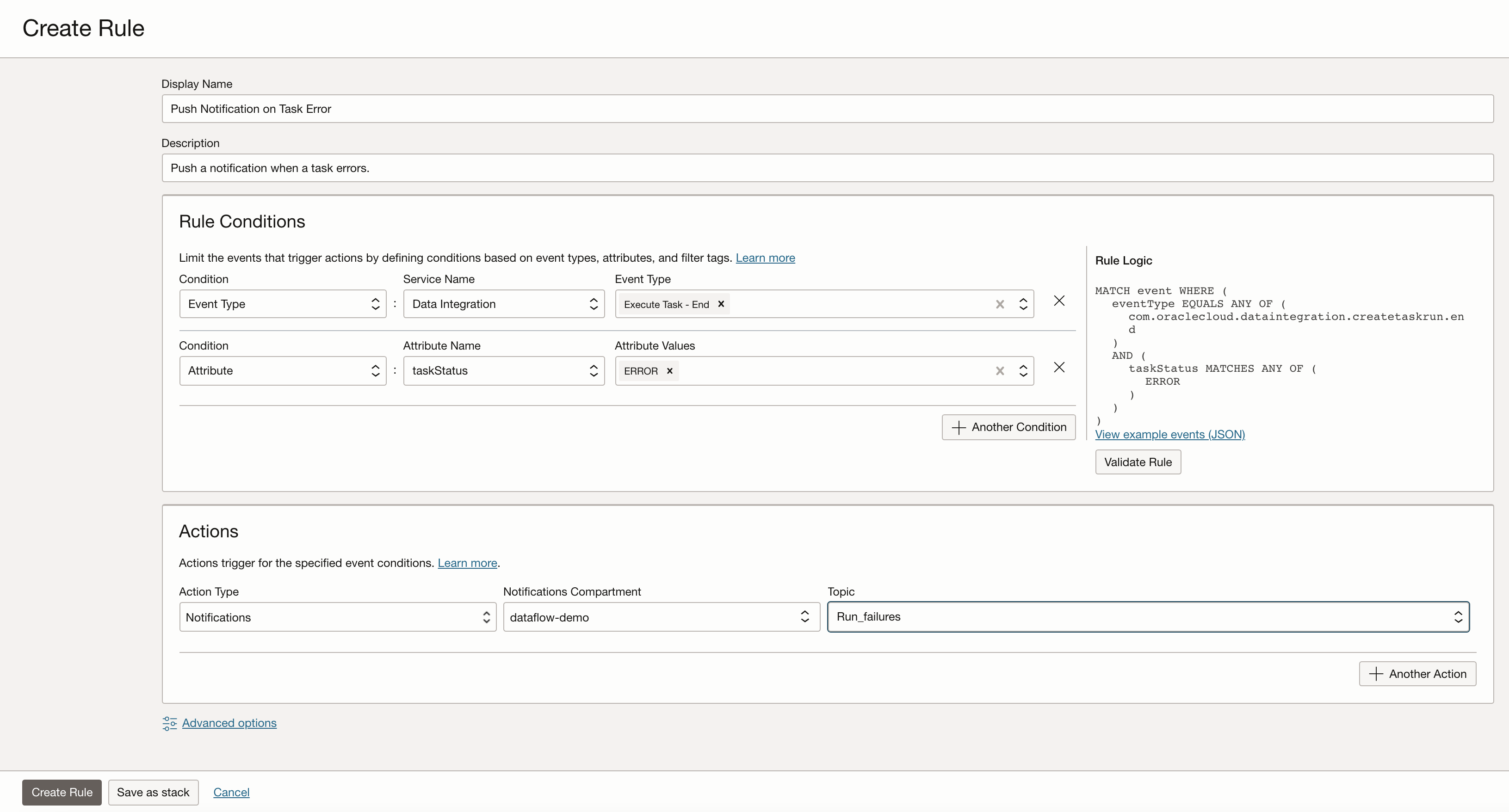 create rule and push notification