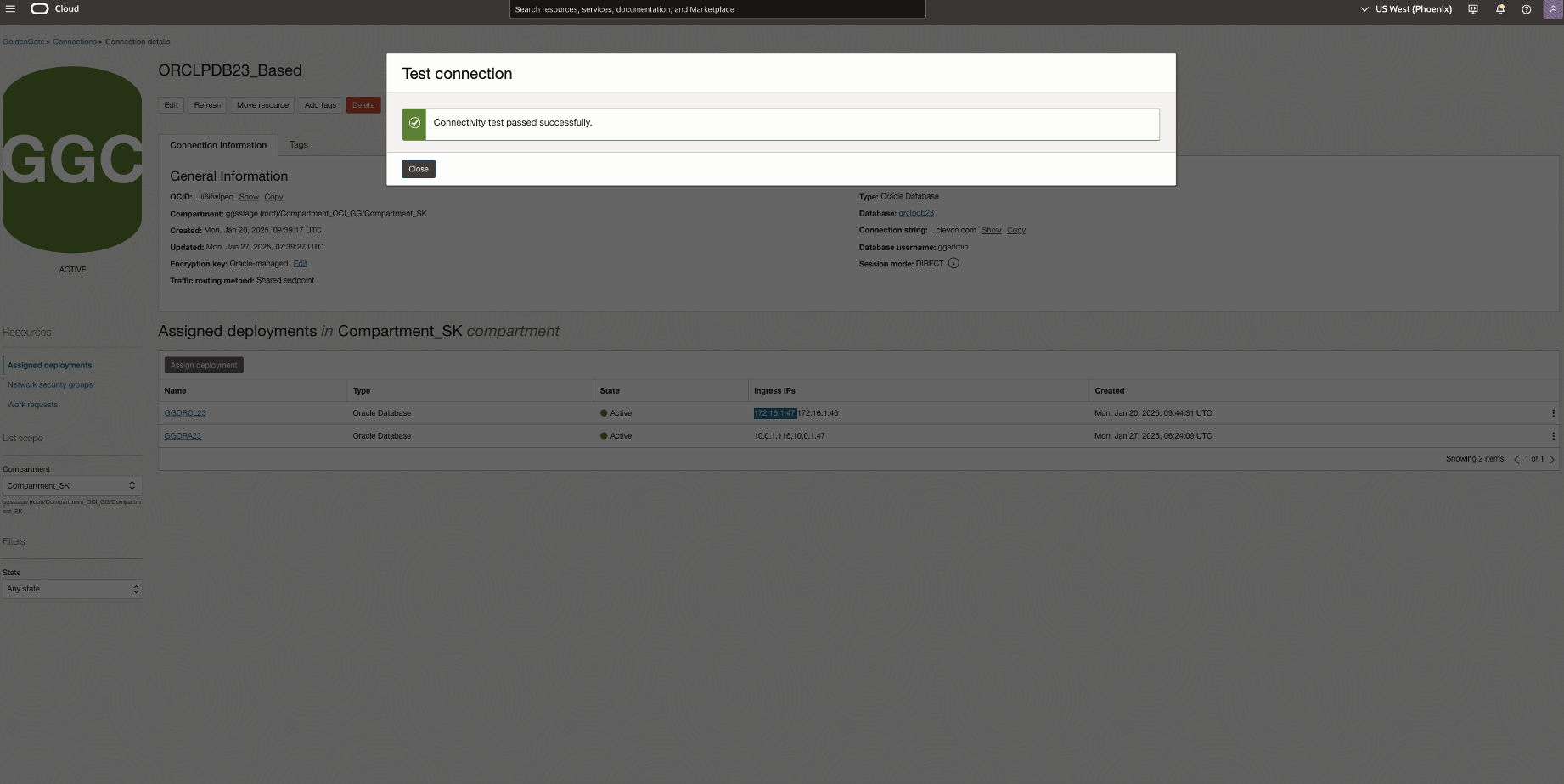 Test OCI GG Connection