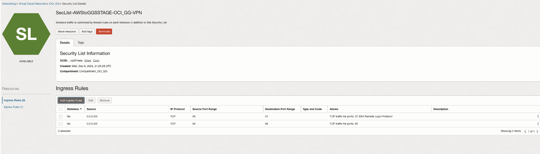 Adding Network Sec Rules