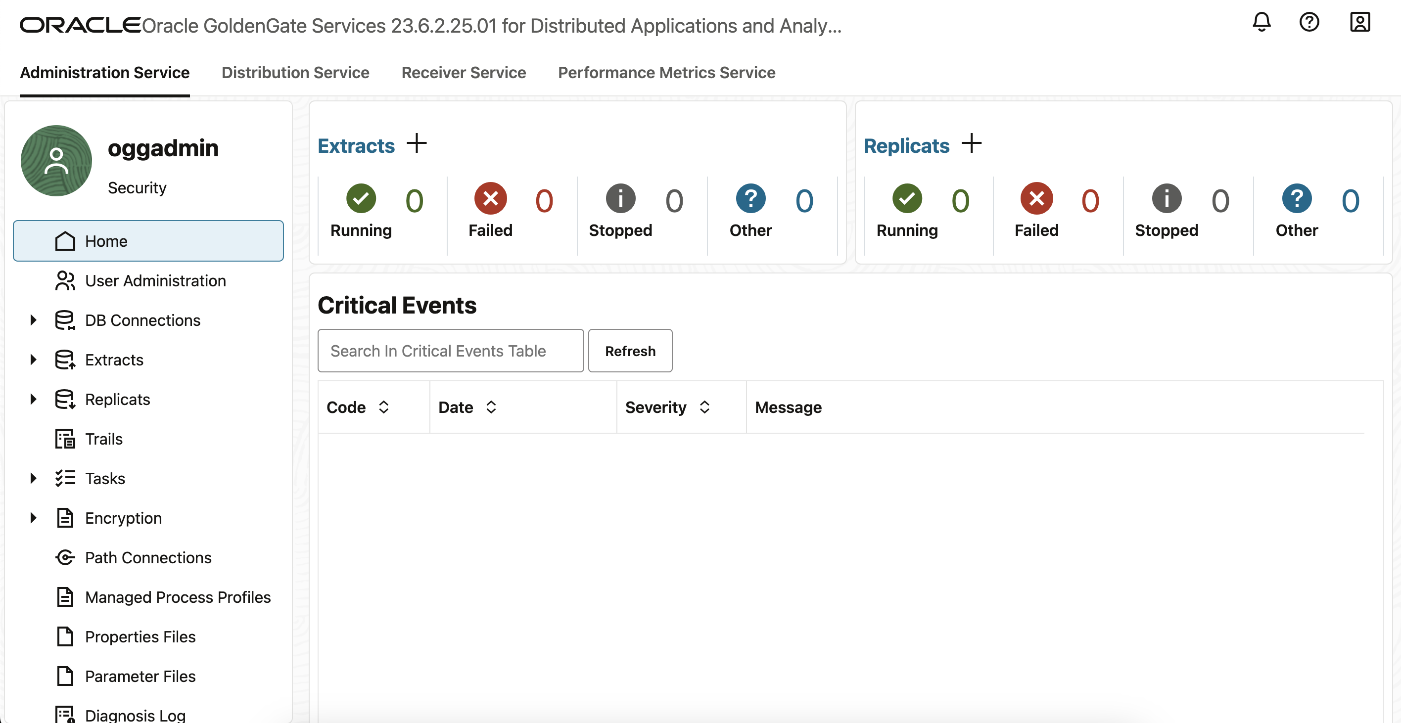 OCI GGBD Admin Service UI