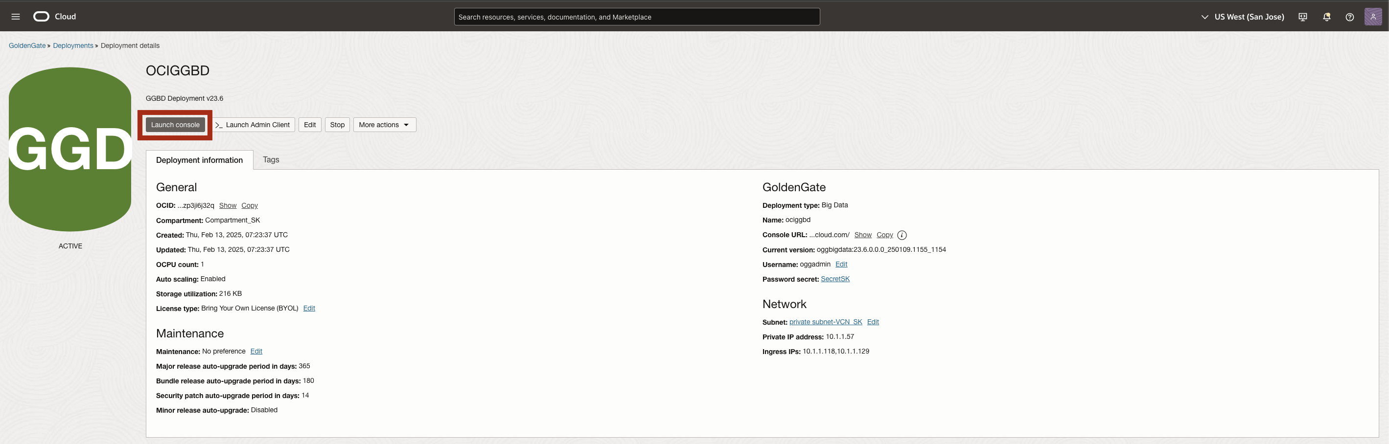 Launch OCI GG Console