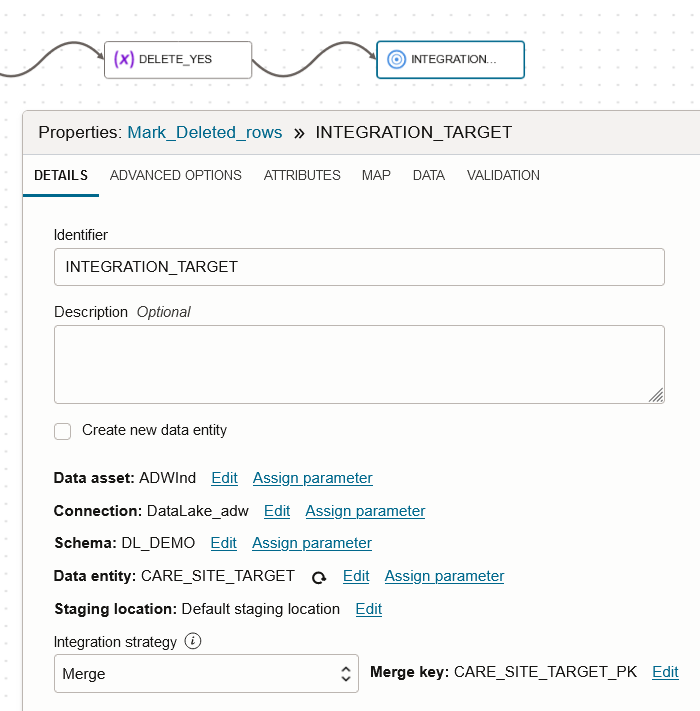 Define Target enity with Merge Integration strategy