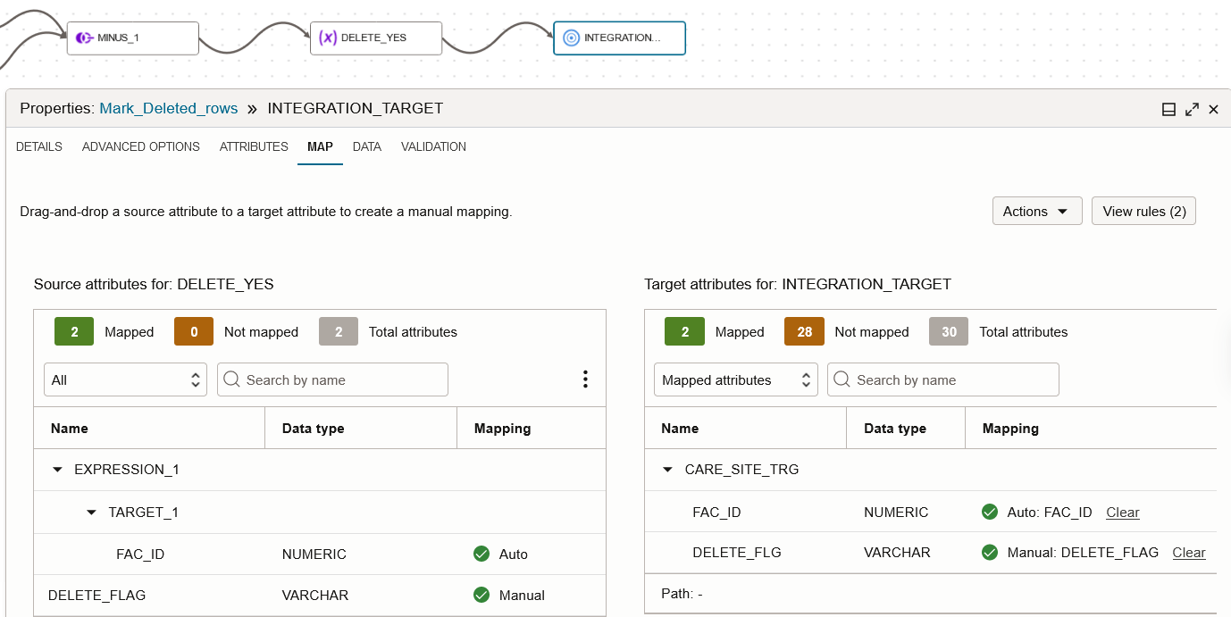 Map the source and expression columns to the target columns