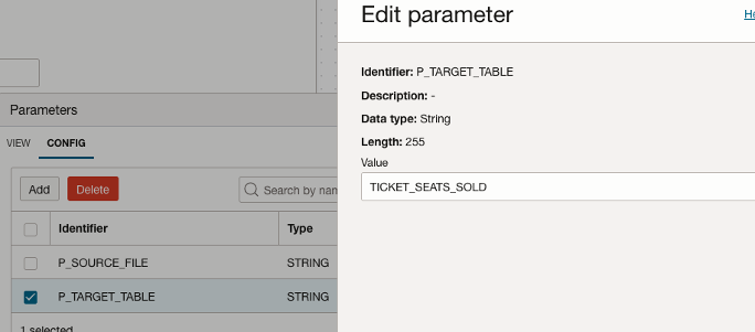 Define Target Table parameter 'P_TARGET_TABLE'