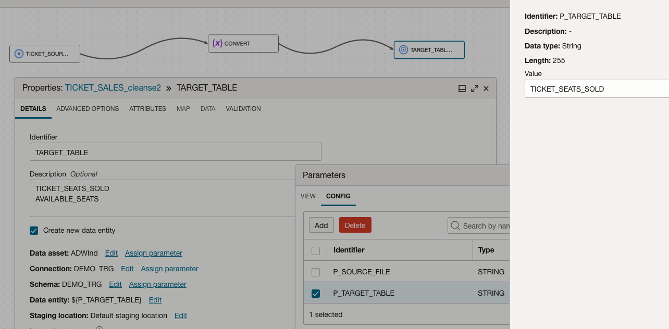 Target table definition with $[P_TARGET_TABLE} as data entity