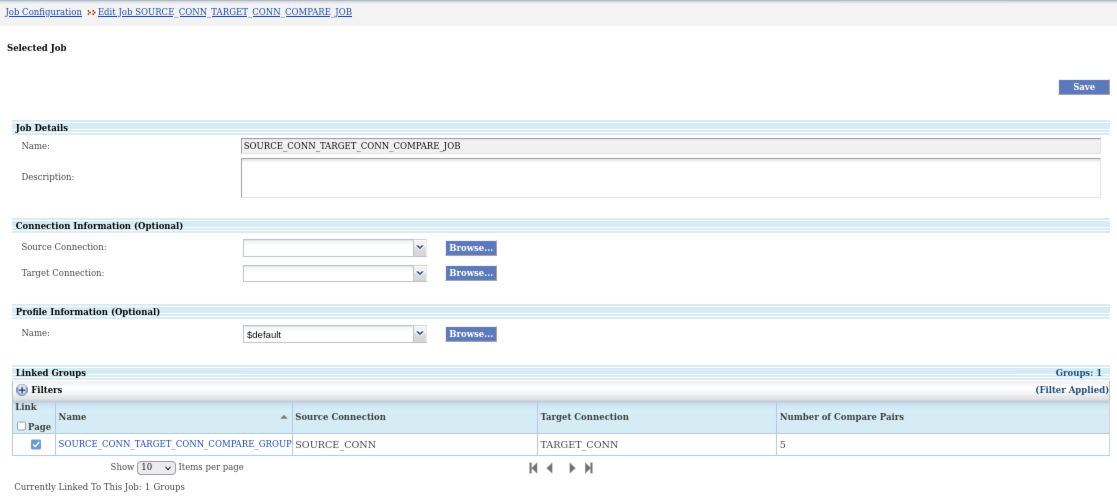 Imported Compare Job Details