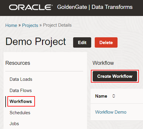 Create Workflow in Data Transforms