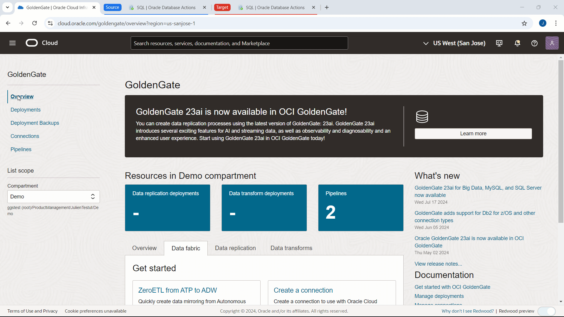 Figure 1 - Create a ZeroETL Mirror pipeline in OCI GoldenGate