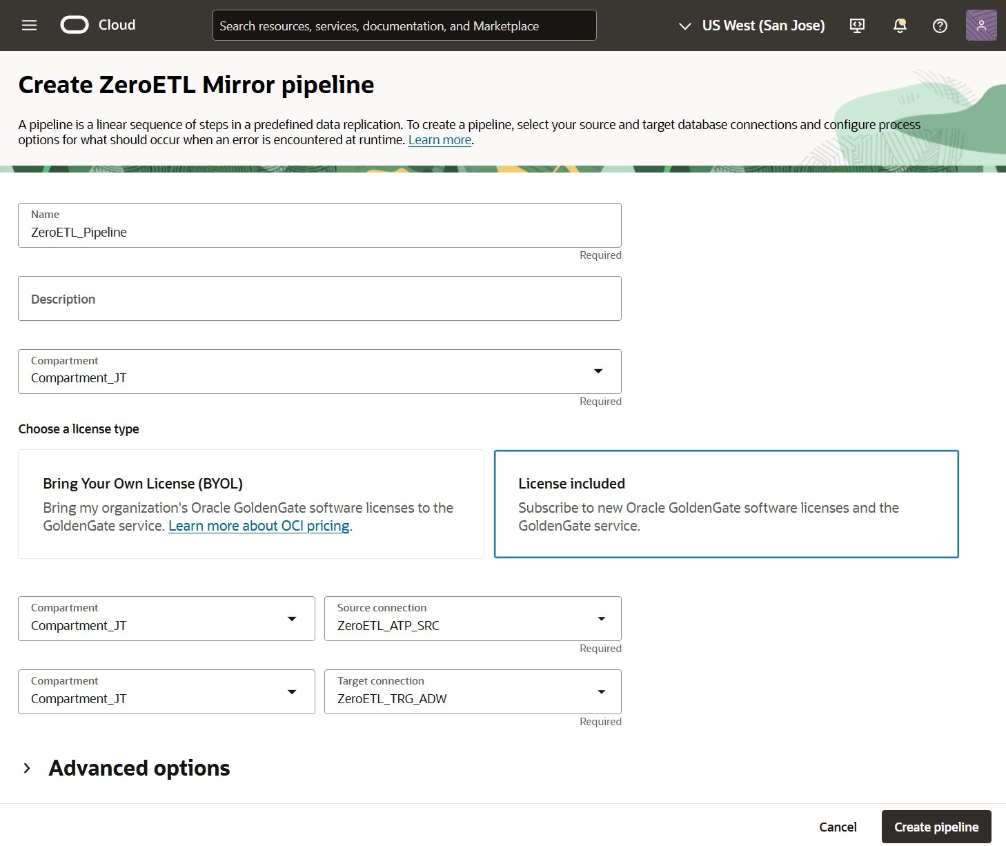 ZeroETL Mirror pipeline creation - step 1