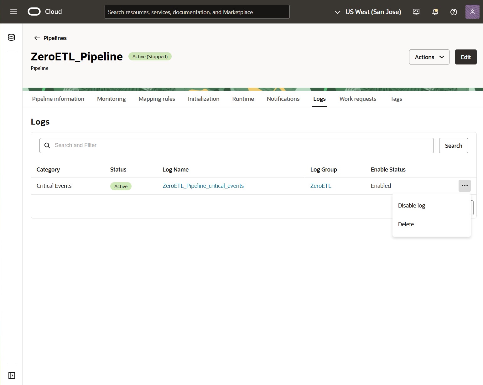 ZeroETL Mirror pipeline - integration with OCI Logging