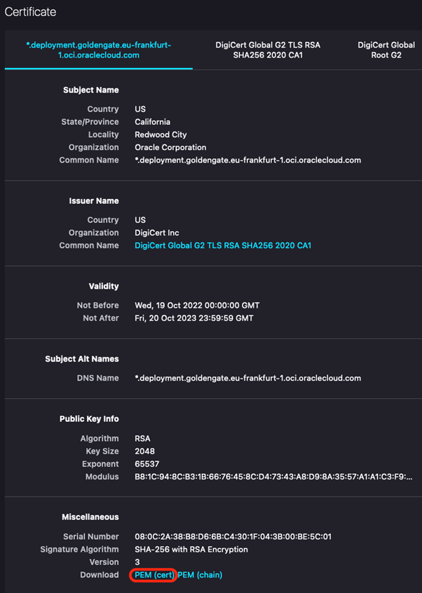 OCI GoldenGate Certificate Download 4