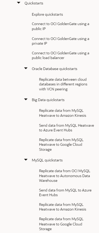 Filtered quickstarts after selecting MySQL and Data Replication