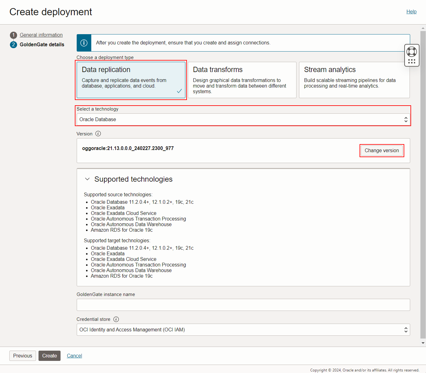 OCI GoldenGate - Create Deployment