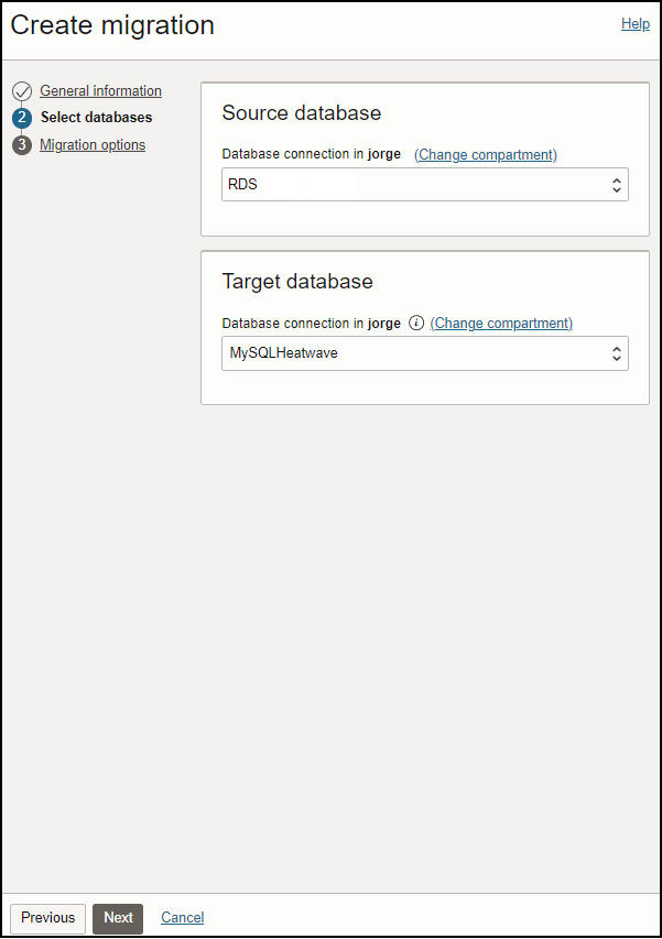 create migration select databases
