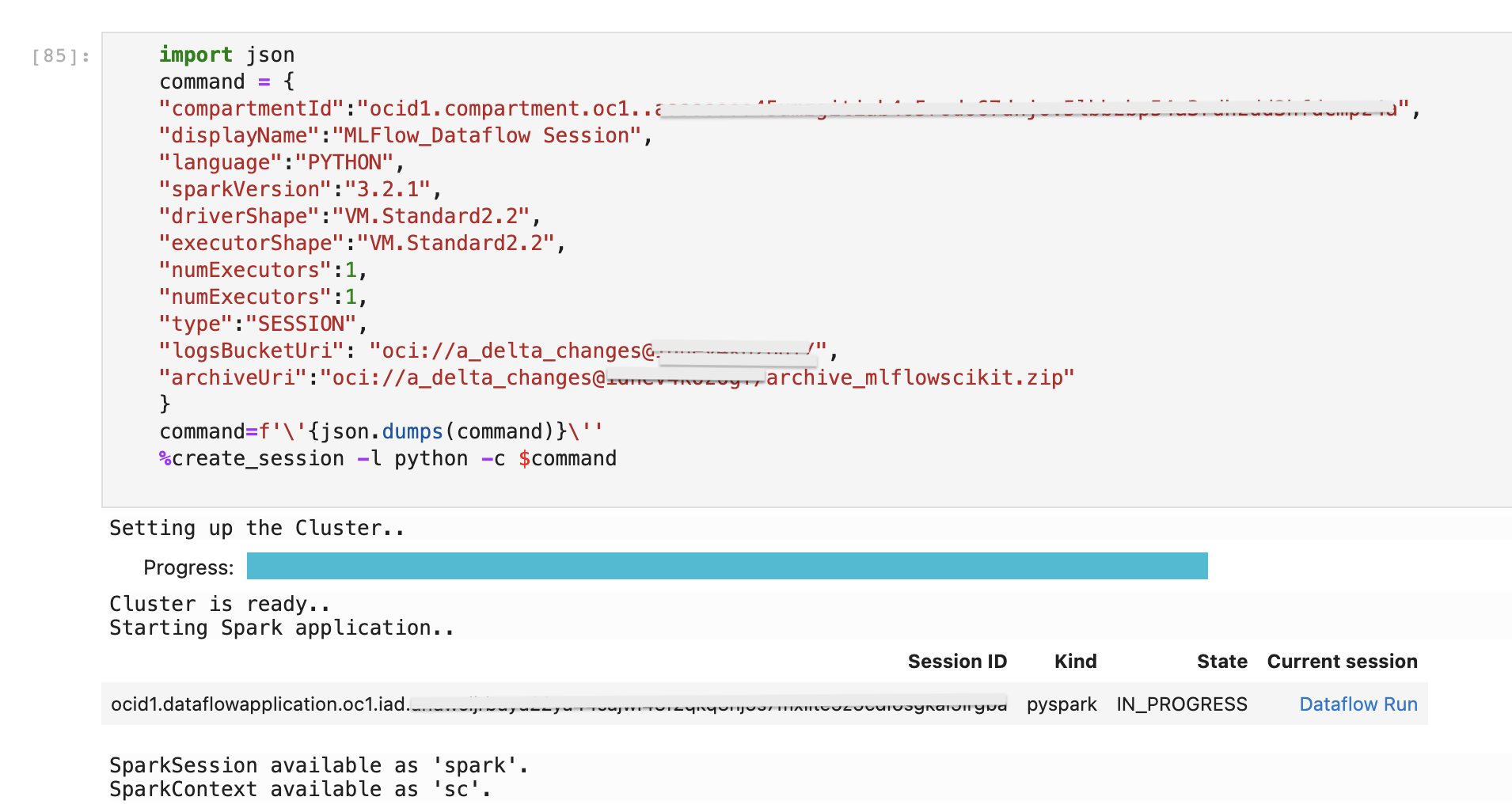 Dataflow session ready