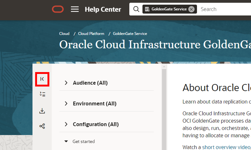 Open table of contents from the navigation bar