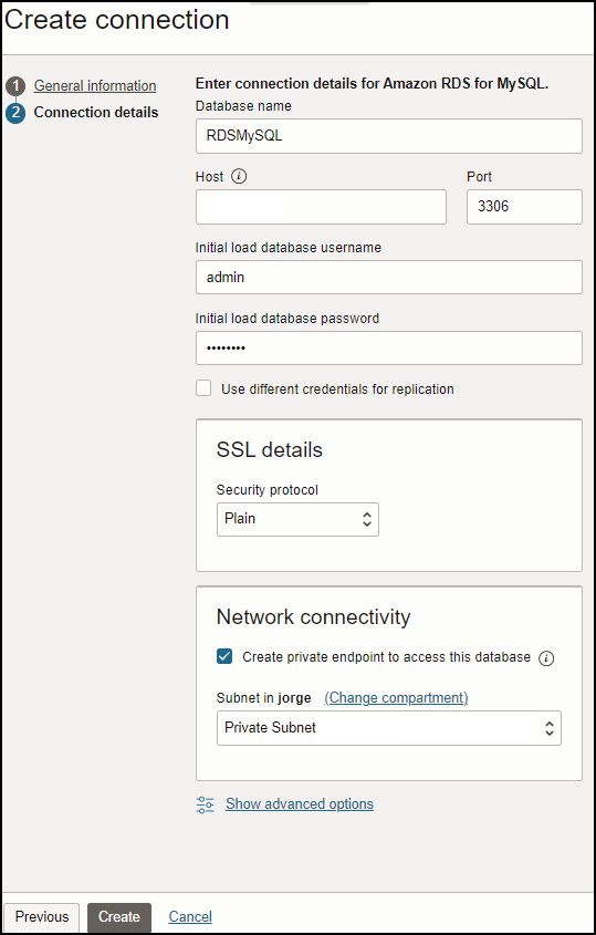 source db connection creation connection details