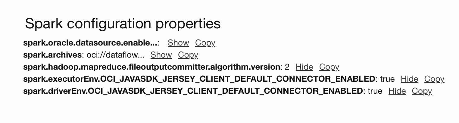 Spark properties in application