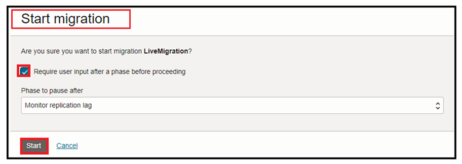 start migration dialog